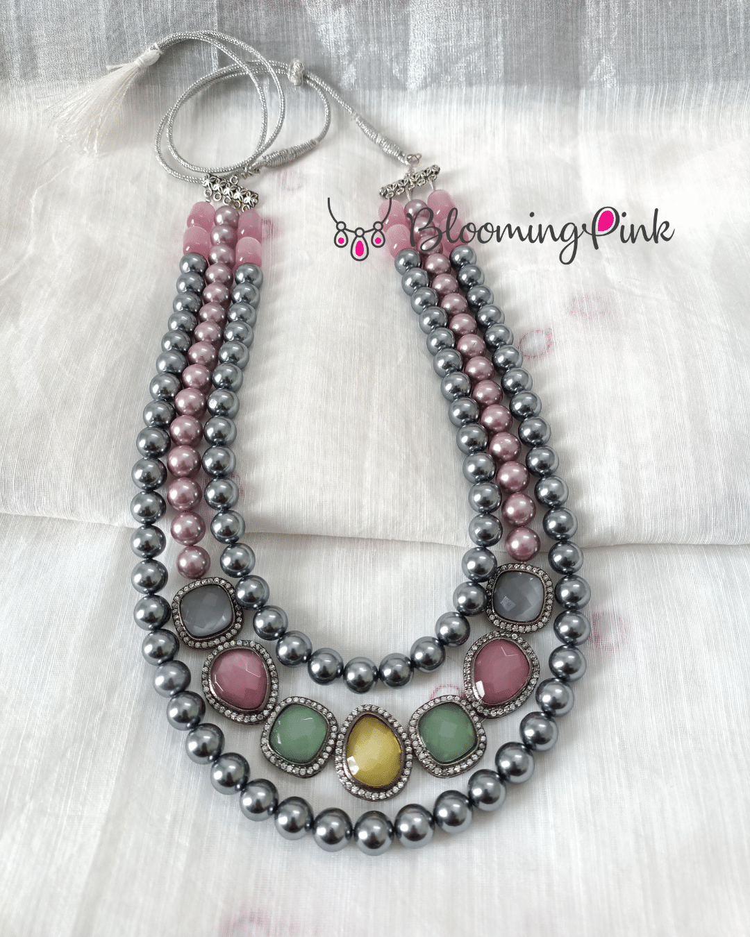 Enchantress - 3 Stranded Shell Pearl Necklace