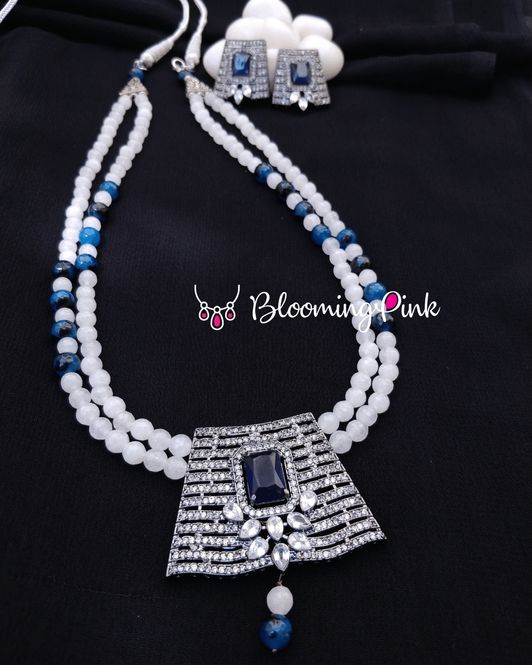 White & Blue Agates two line