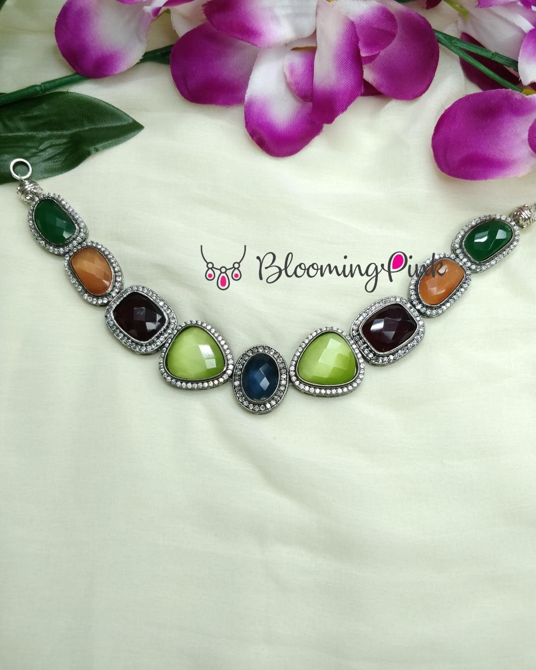 Iris Green & Blue Center Stones Necklace