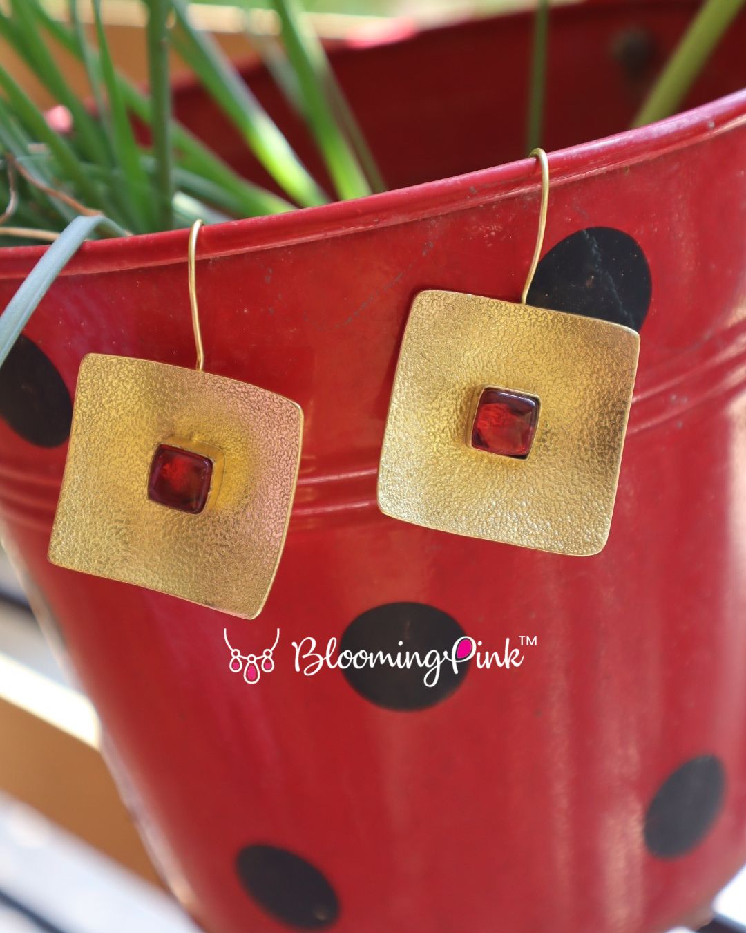 Square Garnet Earrings