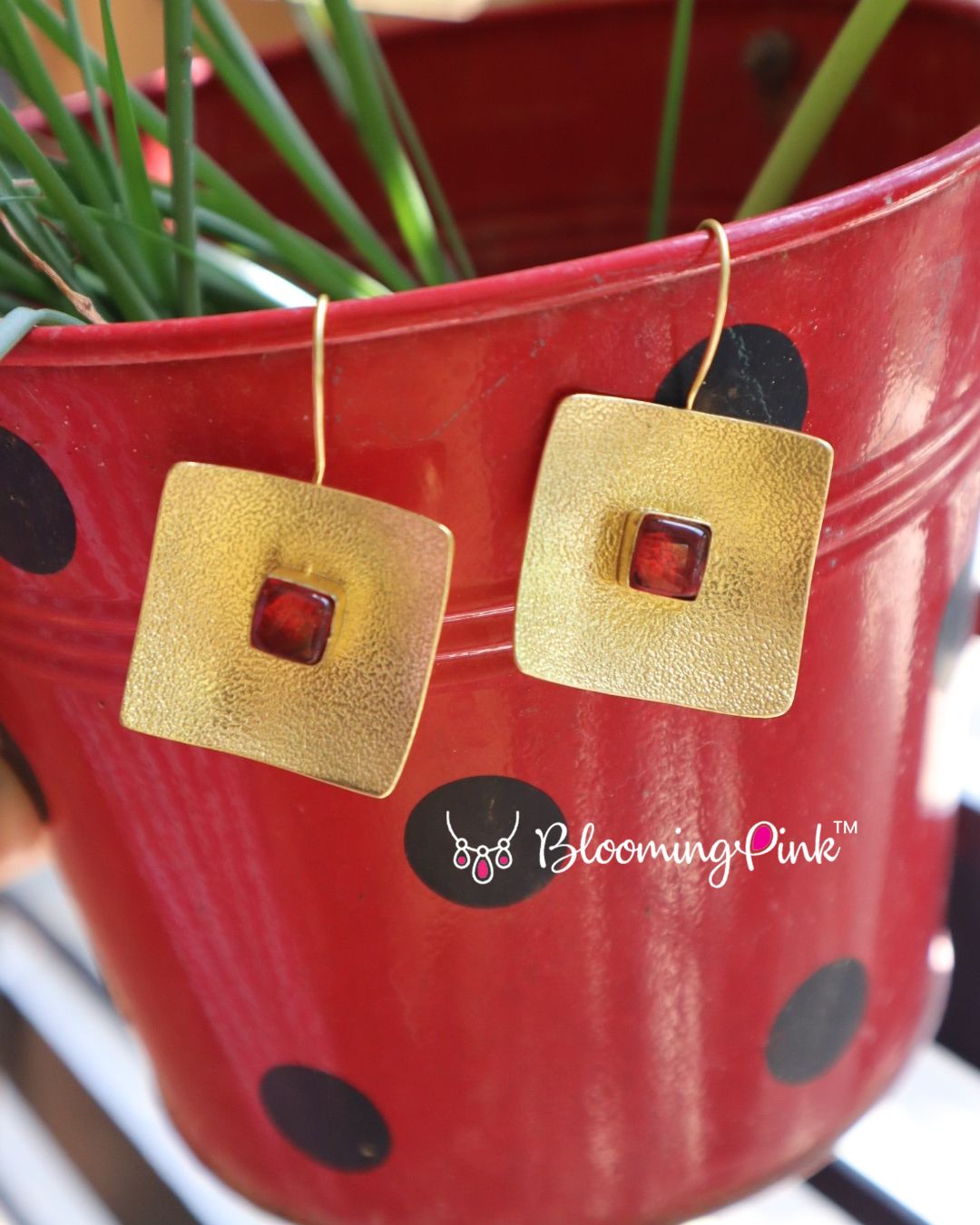 Square Garnet Earrings