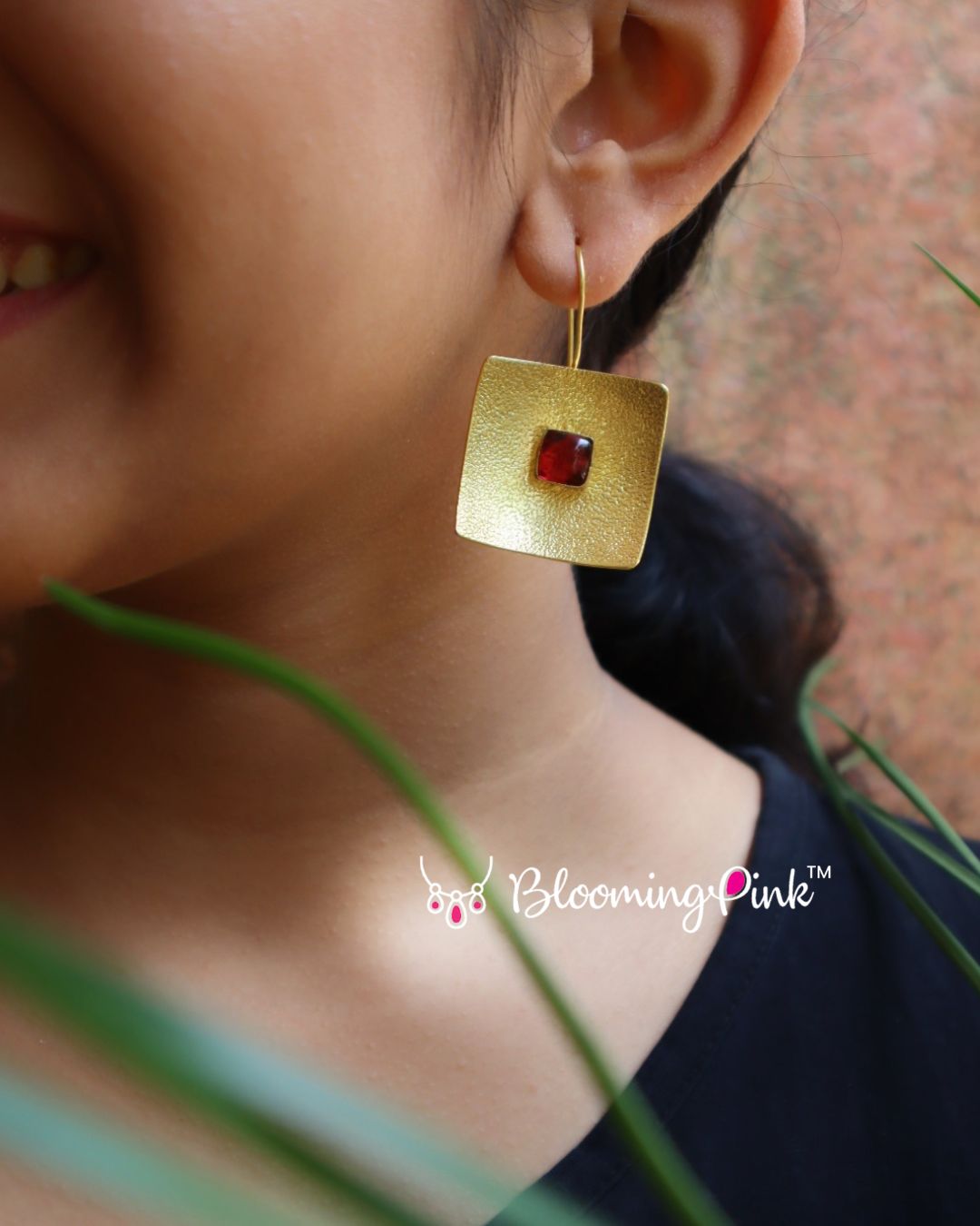 Square Garnet Earrings