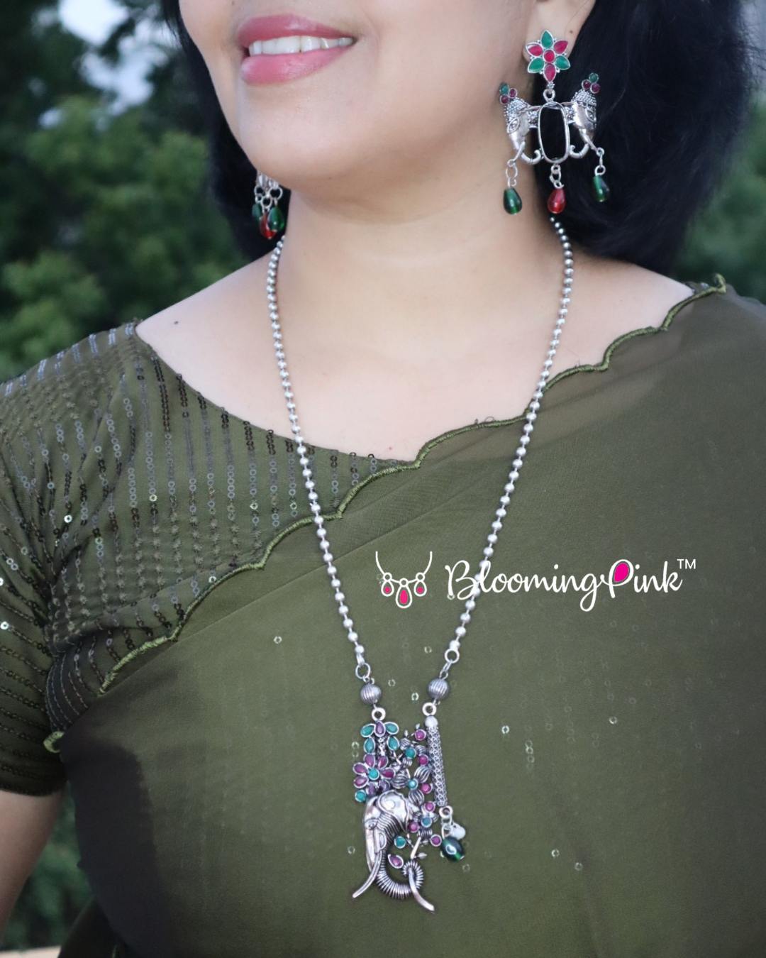Elephant Motif Oxidised Set