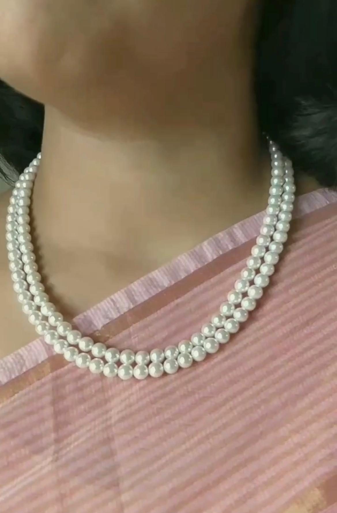 Double line Shell Pearl Necklace