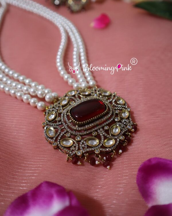 Maroon Victorian Layered Pearl Necklace