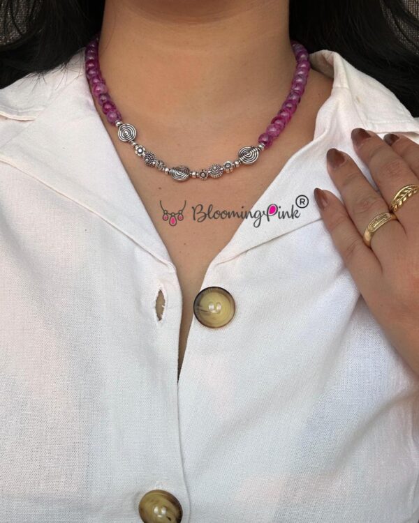 Printed Pink beads Necklace
