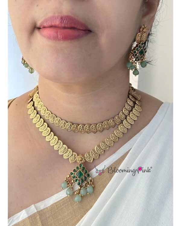 Sudha Double Coin Green Necklace