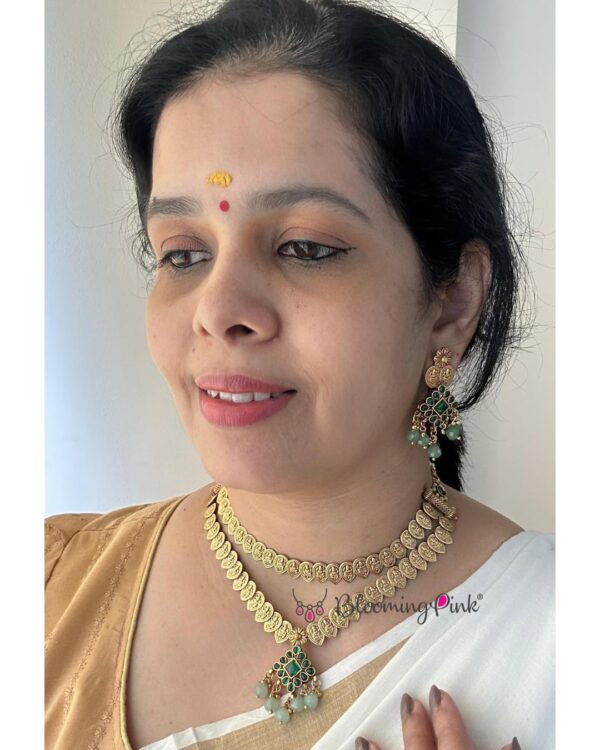 Sudha Double Coin Green Necklace
